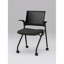 モノンチェア ネスタブルタイプ KLD219DL-T1T1T1　樹脂メッシュバック・肘付 ビニールレザー DL張地［T1/ブラック］