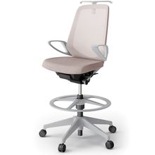 ノートチェア ハイポジションタイプ  KJ-176JEHP-GNF6 ハイバック / 樹脂脚 / ループ肘 / ハンガー / テクスチャードメッシュ 抵抗ウレタン双輪キャスター ［GN×グレイッシュブラウン］