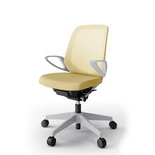 ノートチェア  KJ-166JE-GNU6 ローバック / 樹脂脚 / ループ肘 / ランバーサポート / テクスチャードメッシュ ナイロン双輪キャスター ［GN×カナリアイエロー］