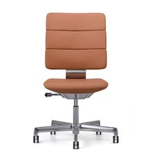 SHIGA シガ  背トリプル 肘なし 昇降脚 本革張り ナイロン双輪キャスター   [ フレームカラー : Z9 / アルミミラー | 背座 :F4 / キャメル ]