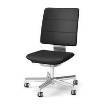 SHIGA シガ  背トリプル 肘なし 昇降脚 本革張り 抵抗付ウレタン双輪キャスター  [座背：ブラック / フレームカラー：アルミミラー]