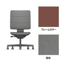 SHIGA シガ  背トリプル 肘なし 昇降脚 布地張り ナイロン双輪キャスター  [座背：グレーC/ベースカラー：チェスナットブラウン]