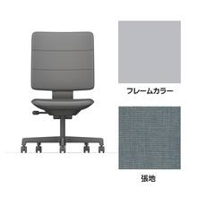 SHIGA シガ  背トリプル 肘なし 昇降脚 布地張り ナイロン双輪キャスター  [座背：フォグブルー / フレームカラー：ペールオリーブ]