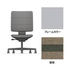 SHIGA シガ  背トリプル 肘なし 昇降脚 布地張り ナイロン双輪キャスター  [座背：ツートーンKQ / フレームカラー：ペールオリーブ]