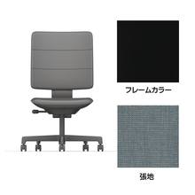 SHIGA シガ  背トリプル 肘なし 昇降脚 布地張り ナイロン双輪キャスター  [座背：フォグブルー / フレームカラー：ブラック]