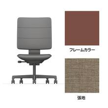 SHIGA シガ  背トリプル 肘なし 昇降脚 布地張り 抵抗付ウレタン双輪キャスター  [座背：サンドベージュ/ベースカラー：チェスナットブラウン]