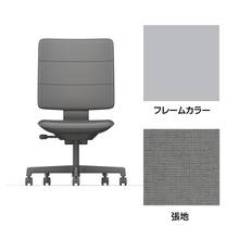 SHIGA シガ  背トリプル 肘なし 昇降脚 布地張り 抵抗付ウレタン双輪キャスター  [座背：グレーC / フレームカラー：ペールオリーブ]