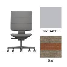 SHIGA シガ  背トリプル 肘なし 昇降脚 布地張り 抵抗付ウレタン双輪キャスター  [座背：ツートーンKD / フレームカラー：ペールオリーブ]