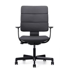 SHIGA シガ  背トリプル 固定肘 昇降脚 本革張り ナイロン双輪キャスター  [座背：ブラック/ベースカラー：グロスブラック]