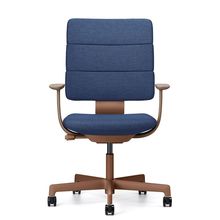 SHIGA シガ  背トリプル 固定肘 昇降脚 布地張り ナイロン双輪キャスター  [座背：ディープブルー / フレームカラー：チェスナットブラウン]