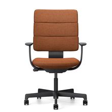 SHIGA シガ  背トリプル 固定肘 昇降脚 布地張り ナイロン双輪キャスター   [ フレームカラー : T1 / サテンブラック | 背座 :D3 / アンバーオレンジ ]