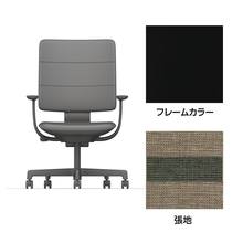 SHIGA シガ  背トリプル 固定肘 昇降脚 布地張り ナイロン双輪キャスター  [座背：ツートーンKQ / フレームカラー：ブラック]