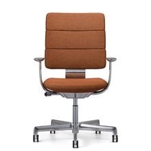 SHIGA シガ  背トリプル 固定肘 昇降脚 布地張り ナイロン双輪キャスター  [座背：アンバーオレンジ / フレームカラー：アルミミラー]