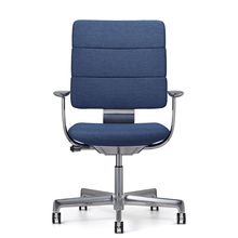 SHIGA シガ  背トリプル 固定肘 昇降脚 布地張り ナイロン双輪キャスター   [ フレームカラー : Z9 / アルミミラー | 背座 :N4 / ディープブルー ]