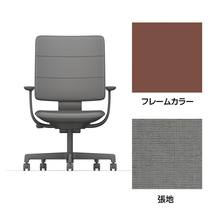 SHIGA シガ  背トリプル 固定肘 昇降脚 布地張り 抵抗付ウレタン双輪キャスター  [座背：グレーC/ベースカラー：チェスナットブラウン]