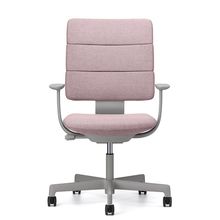 SHIGA シガ  背トリプル 固定肘 昇降脚 布地張り 抵抗付ウレタン双輪キャスター  [座背：アッシュピンク / フレームカラー：ペールオリーブ]