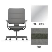 SHIGA シガ  背トリプル 固定肘 昇降脚 布地張り 抵抗付ウレタン双輪キャスター  [座背：ツートーンCQ / フレームカラー：アルミミラー]