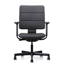 SHIGA シガ  背トリプル 可動肘 昇降脚 本革張り ナイロン双輪キャスター  [座背：ブラック/ベースカラー：グロスブラック]