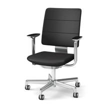 SHIGA シガ  背トリプル 可動肘 昇降脚 本革張り ナイロン双輪キャスター  [座背：ブラック/ベースカラー：アルミミラー]