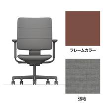 SHIGA シガ  背トリプル 可動肘 昇降脚 布地張り ナイロン双輪キャスター  [座背：グレーC/ベースカラー：チェスナットブラウン]