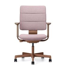 SHIGA シガ  背トリプル 可動肘 昇降脚 布地張り ナイロン双輪キャスター  [座背：アッシュピンク / フレームカラー：チェスナットブラウン]