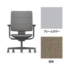 SHIGA シガ  背トリプル 可動肘 昇降脚 布地張り ナイロン双輪キャスター  [座背：サンドベージュ/ベースカラー：ペールオリーブ]