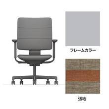 SHIGA シガ  背トリプル 可動肘 昇降脚 布地張り ナイロン双輪キャスター  [座背：ツートーンKD / フレームカラー：ペールオリーブ]