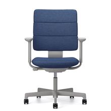 SHIGA シガ  背トリプル 可動肘 昇降脚 布地張り ナイロン双輪キャスター   [ フレームカラー : L4 / サテンペールオリーブ | 背座 :N4 / ディープブルー ]