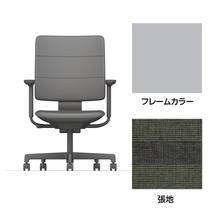 SHIGA シガ  背トリプル 可動肘 昇降脚 布地張り ナイロン双輪キャスター  [座背：ツートーンQW/ベースカラー：ペールオリーブ]