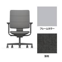 SHIGA シガ  背トリプル 可動肘 昇降脚 布地張り ナイロン双輪キャスター  [座背：オフブラックW/ベースカラー：ペールオリーブ]