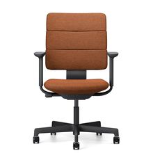 SHIGA シガ  背トリプル 可動肘 昇降脚 布地張り ナイロン双輪キャスター  [座背：アンバーオレンジ / フレームカラー：ブラック]