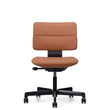 SHIGA シガ  背ダブル 肘ナシ 昇降脚 本革張り ナイロン双輪キャスター  [座背：キャメル/ベースカラー：グロスブラック]