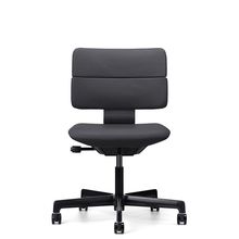 SHIGA シガ  背ダブル 肘ナシ 昇降脚 本革張り ナイロン双輪キャスター  [座背：ブラック/ベースカラー：グロスブラック]