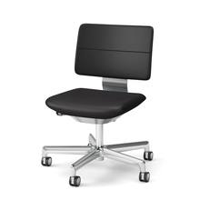 SHIGA シガ  背ダブル 肘なし 昇降脚 本革張り 抵抗付ウレタン双輪キャスター  [座背：ブラック / フレームカラー：アルミミラー]