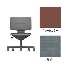 SHIGA シガ  背ダブル 肘なし 昇降脚 布地張り ナイロン双輪キャスター  [座背：フォグブルー/ベースカラー：チェスナットブラウン]