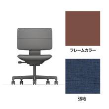 SHIGA シガ  背ダブル 肘なし 昇降脚 布地張り ナイロン双輪キャスター  [座背：ディープブルー / フレームカラー：チェスナットブラウン]