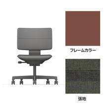 SHIGA シガ  背ダブル 肘なし 昇降脚 布地張り ナイロン双輪キャスター  [座背：ツートーンQW / フレームカラー：チェスナットブラウン]