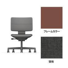 SHIGA シガ  背ダブル 肘なし 昇降脚 布地張り ナイロン双輪キャスター  [座背：オフブラックW/ベースカラー：チェスナットブラウン]