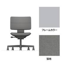 SHIGA シガ  背ダブル 肘なし 昇降脚 布地張り ナイロン双輪キャスター  [座背：グレーC / フレームカラー：ペールオリーブ]