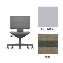 SHIGA シガ  背ダブル 肘なし 昇降脚 布地張り ナイロン双輪キャスター  [座背：ツートーンKQ / フレームカラー：ペールオリーブ]