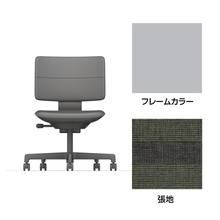SHIGA シガ  背ダブル 肘なし 昇降脚 布地張り ナイロン双輪キャスター  [座背：ツートーンQW / フレームカラー：ペールオリーブ]