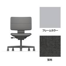 SHIGA シガ  背ダブル 肘なし 昇降脚 布地張り ナイロン双輪キャスター  [座背：オフブラックW / フレームカラー：ペールオリーブ]