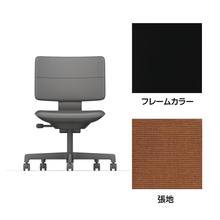 SHIGA シガ  背ダブル 肘なし 昇降脚 布地張り ナイロン双輪キャスター  [座背：アンバーオレンジ / フレームカラー：ブラック]