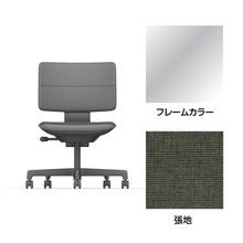 SHIGA シガ  背ダブル 肘なし 昇降脚 布地張り ナイロン双輪キャスター  [座背：アイビーグリーン/ベースカラー：アルミミラー]