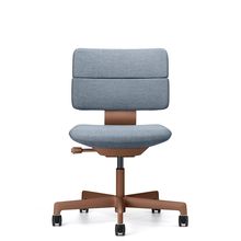 SHIGA シガ  背ダブル 肘なし 昇降脚 布地張り 抵抗付ウレタン双輪キャスター  [座背：フォグブルー / フレームカラー：チェスナットブラウン]