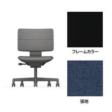 SHIGA シガ  背ダブル 肘なし 昇降脚 布地張り 抵抗付ウレタン双輪キャスター  [座背：ディープブルー/ベースカラー：ブラック]