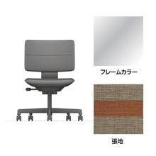 SHIGA シガ  背ダブル 肘なし 昇降脚 布地張り 抵抗付ウレタン双輪キャスター  [座背：ツートーンKD / フレームカラー：アルミミラー]