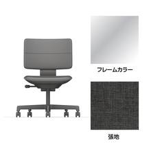 SHIGA シガ  背ダブル 肘なし 昇降脚 布地張り 抵抗付ウレタン双輪キャスター  [座背：オフブラックW / フレームカラー：アルミミラー]