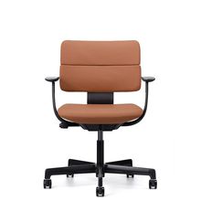 SHIGA シガ  背ダブル 固定肘 昇降脚 本革張り ナイロン双輪キャスター  [座背：キャメル/ベースカラー：グロスブラック]