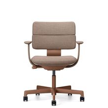 SHIGA シガ  背ダブル 固定肘 昇降脚 布地張り ナイロン双輪キャスター  [座背：サンドベージュ / フレームカラー：チェスナットブラウン]